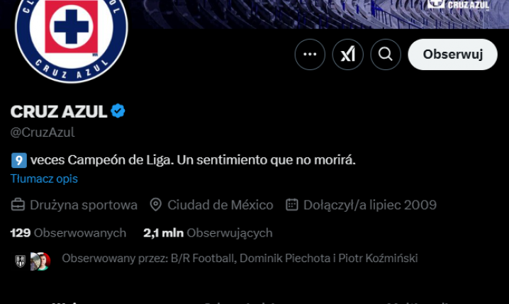 Takiego tweeta PO POLSKU podał dalej Cruz Azul xD